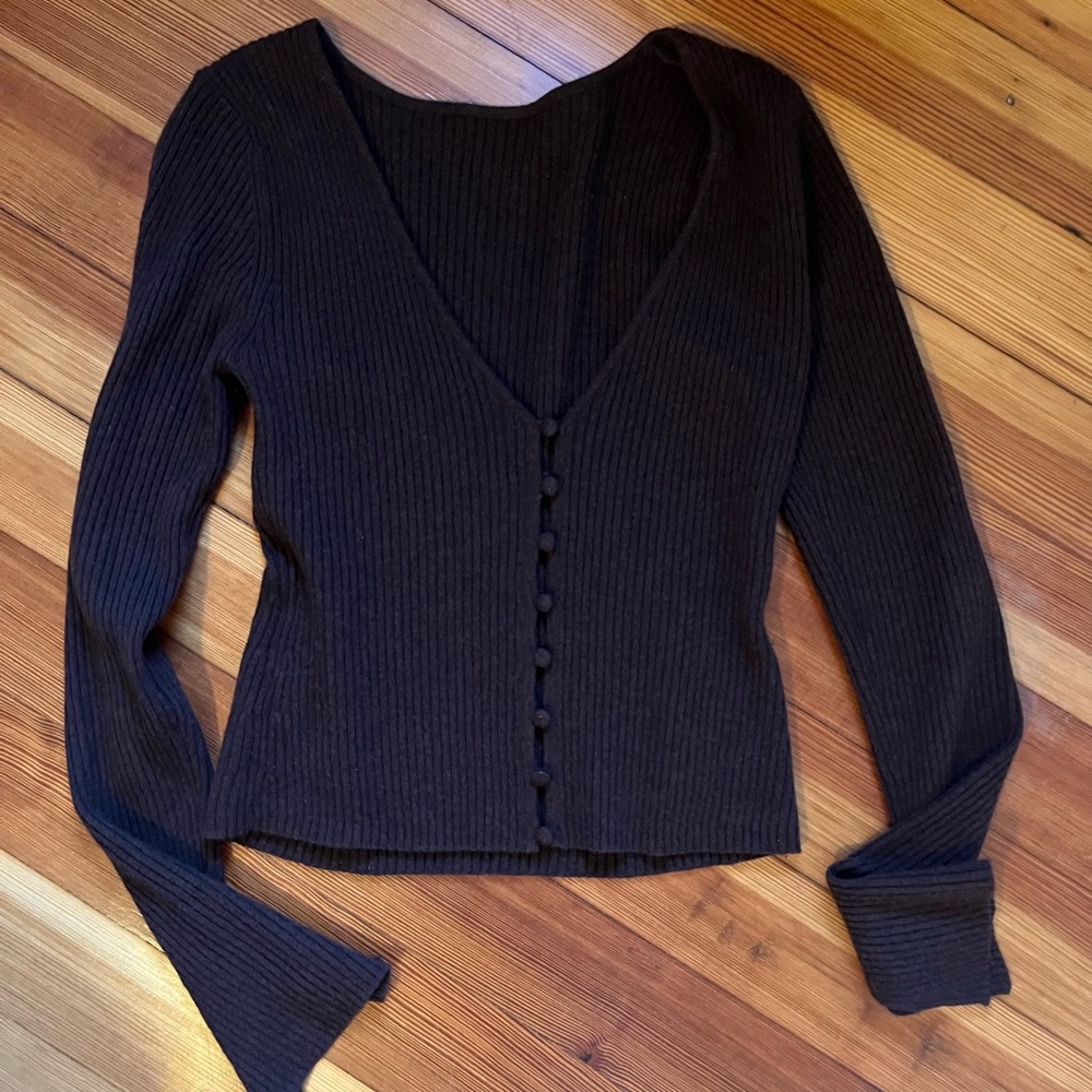 Reformation Ribbed 100% Cashmere Button Top Sweater - can be worn two ways (S)
